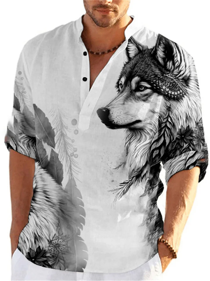 New Men's 3D Printing Shirt Collar Spring and Fall Casual Long-sleeved