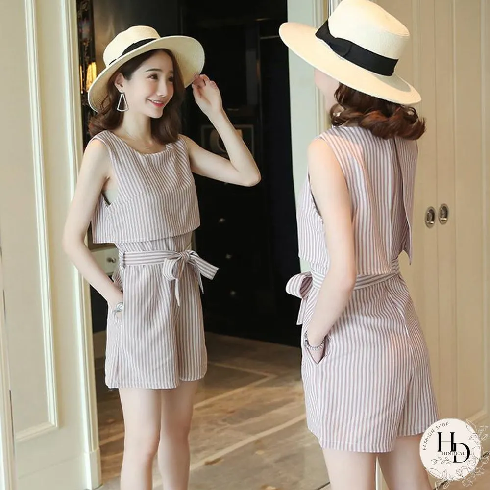 Stripe Sleeveless High Waist Rompers P15549