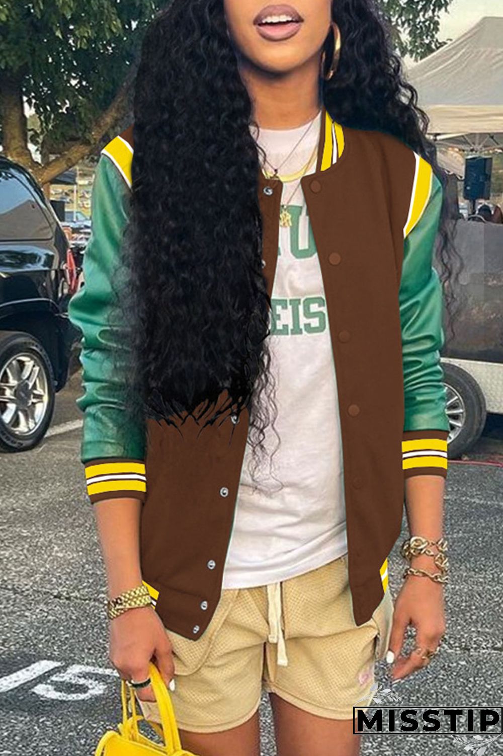 Brown Street Solid Patchwork Buckle Outerwear