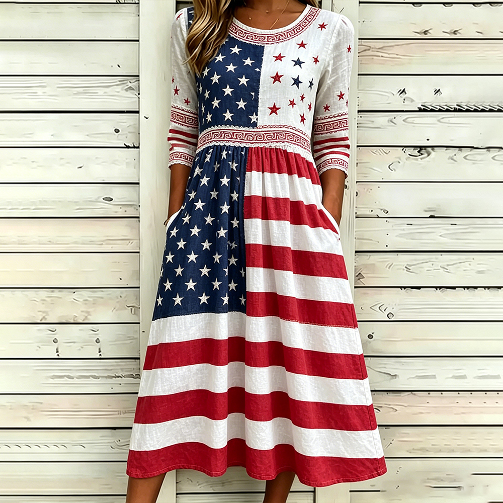  Women's Deconstructed Art Embroidery Casual Round Neck Long Sleeve Dress Westsshops