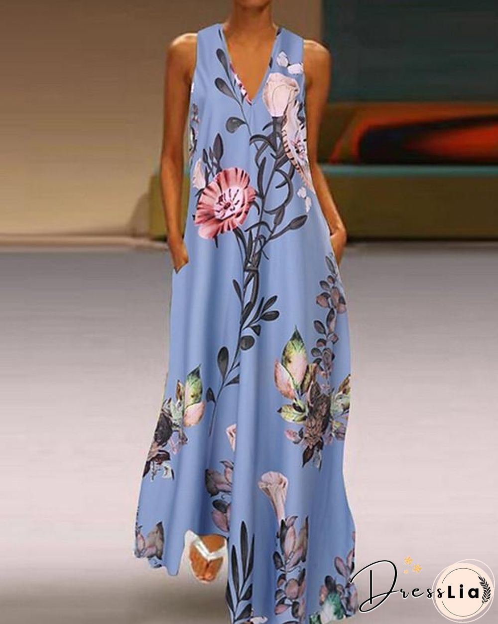 Women's A-Line Dress Maxi long Dress Sleeveless Floral Print Summer V Neck Plus Size Hot Casual Holiday Loose White Blue Yellow S M L XL XXL 3XL 4XL 5XL White Dresses