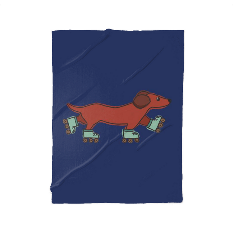 Wiener Dog Playing Ice Skating, Dachshund Fleece Blanket
