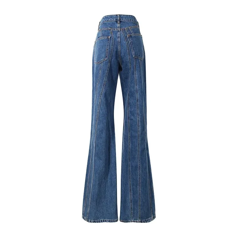 Oocharger Striped Denim Flare Jeans For Women High Waist Casual Irregular Pants Female Fashion New Clothing 2023 Autumn