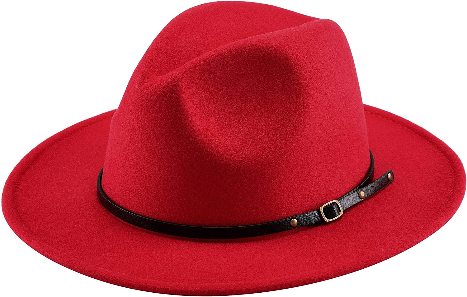 Two Tone Red Bottom Wide Brim Wool Felt Fedora Hat 