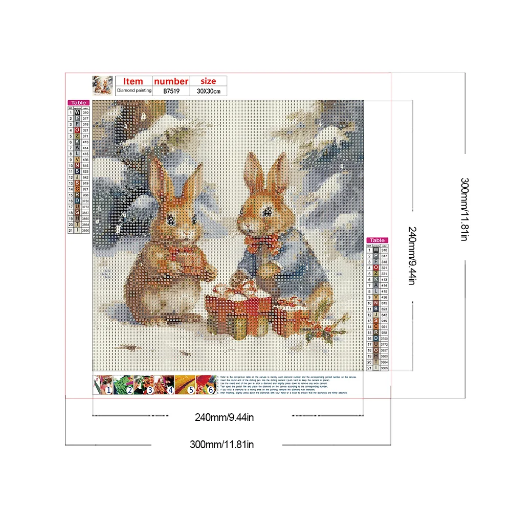 Diamond Painting - Full Round Drill - Winter Gift Bunny(Canvas|30*30cm)