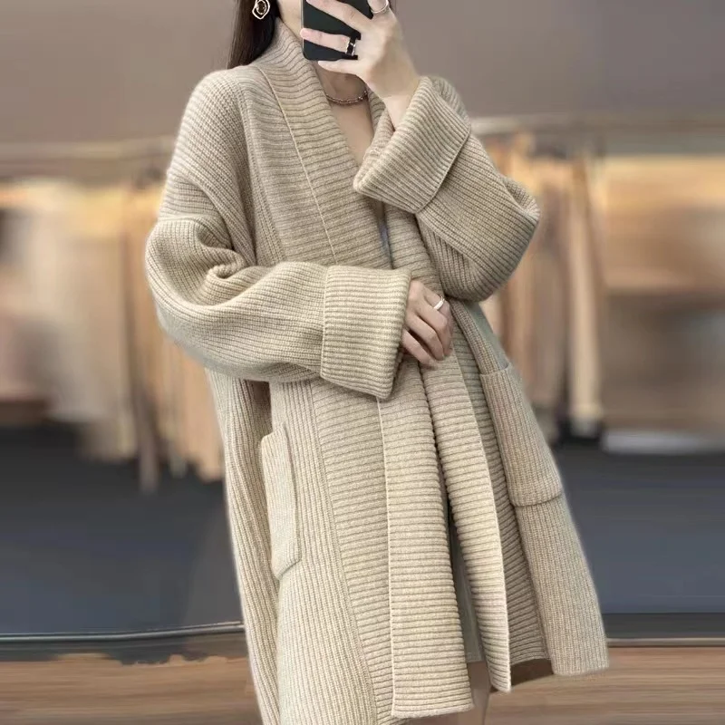 Uveng Uveng Long-Sleeved Sweater Coat Women Thicken Medium Long Chryse-Infrepeed Loose Lazy Knitted Shirt