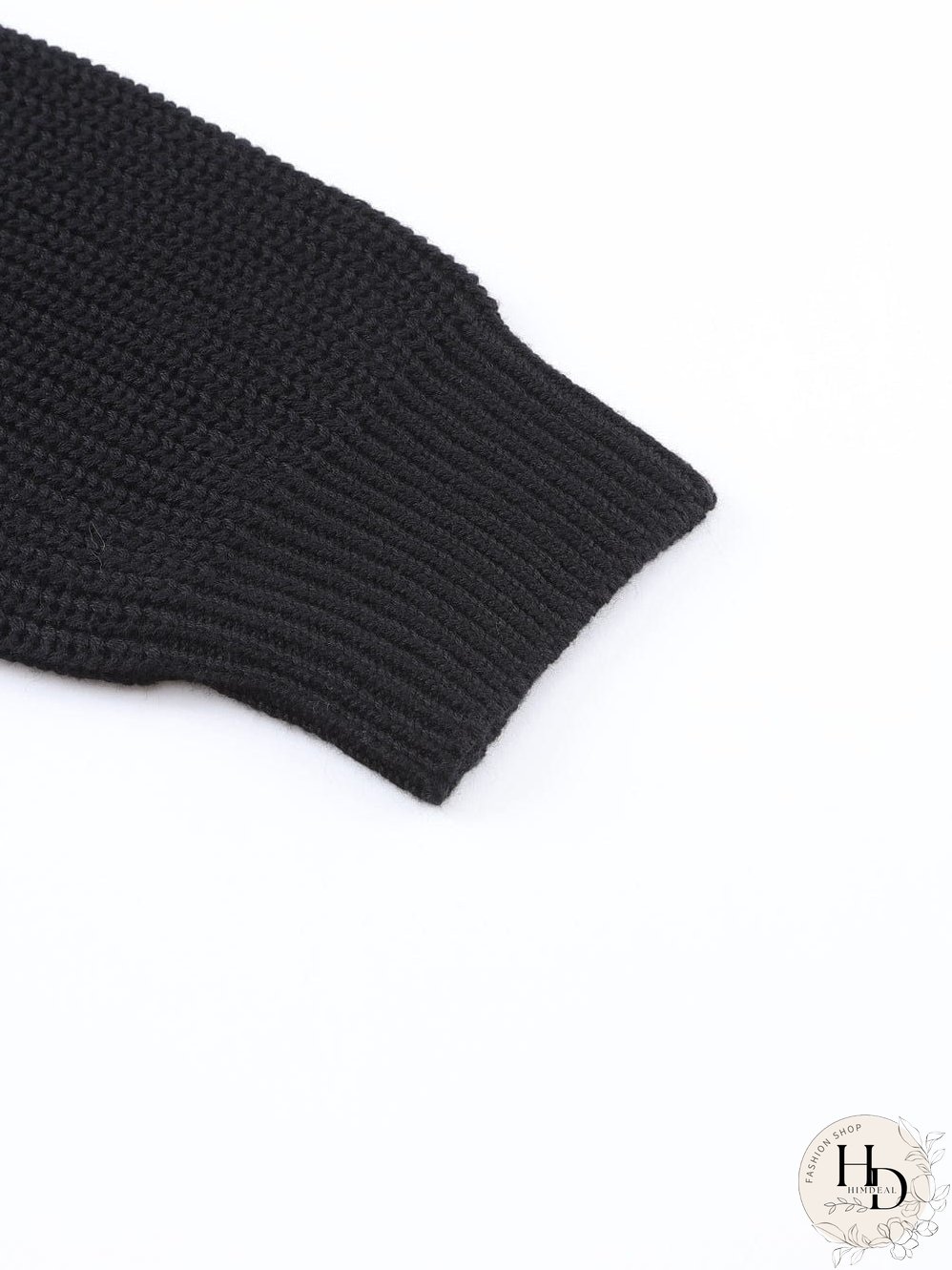 Elegant Black V-Neck Ribbed Knit Sweater