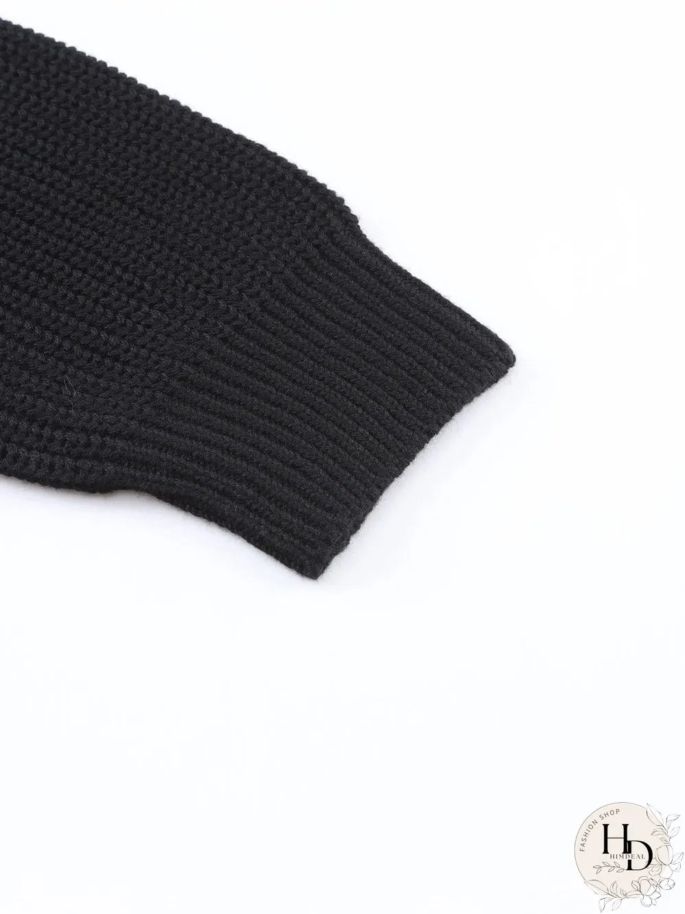 Elegant Black V-Neck Ribbed Knit Sweater