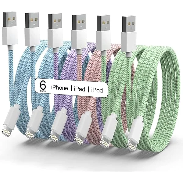 6Pack [MFi Certified] for iPhone Charger 3/3/6/6/6/9 FT Long Lightning Cable Fast USB Charging High Speed Data Cord Compatible iPhone 14 13 12 11 Pro Max XR XS X 8 7 6 Plus SE - Pastel Cute Colors
