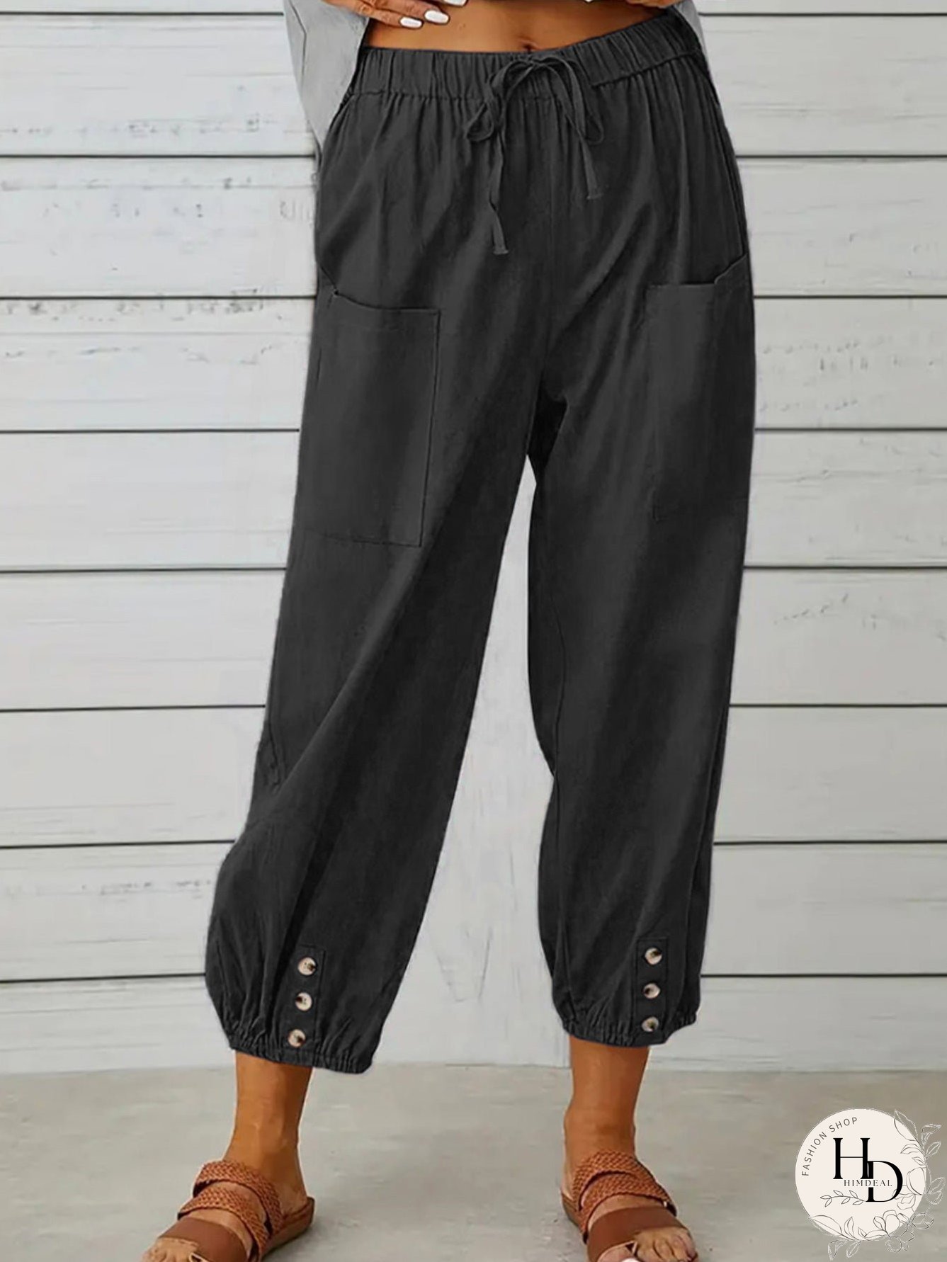 Decorative Button Cropped Pants