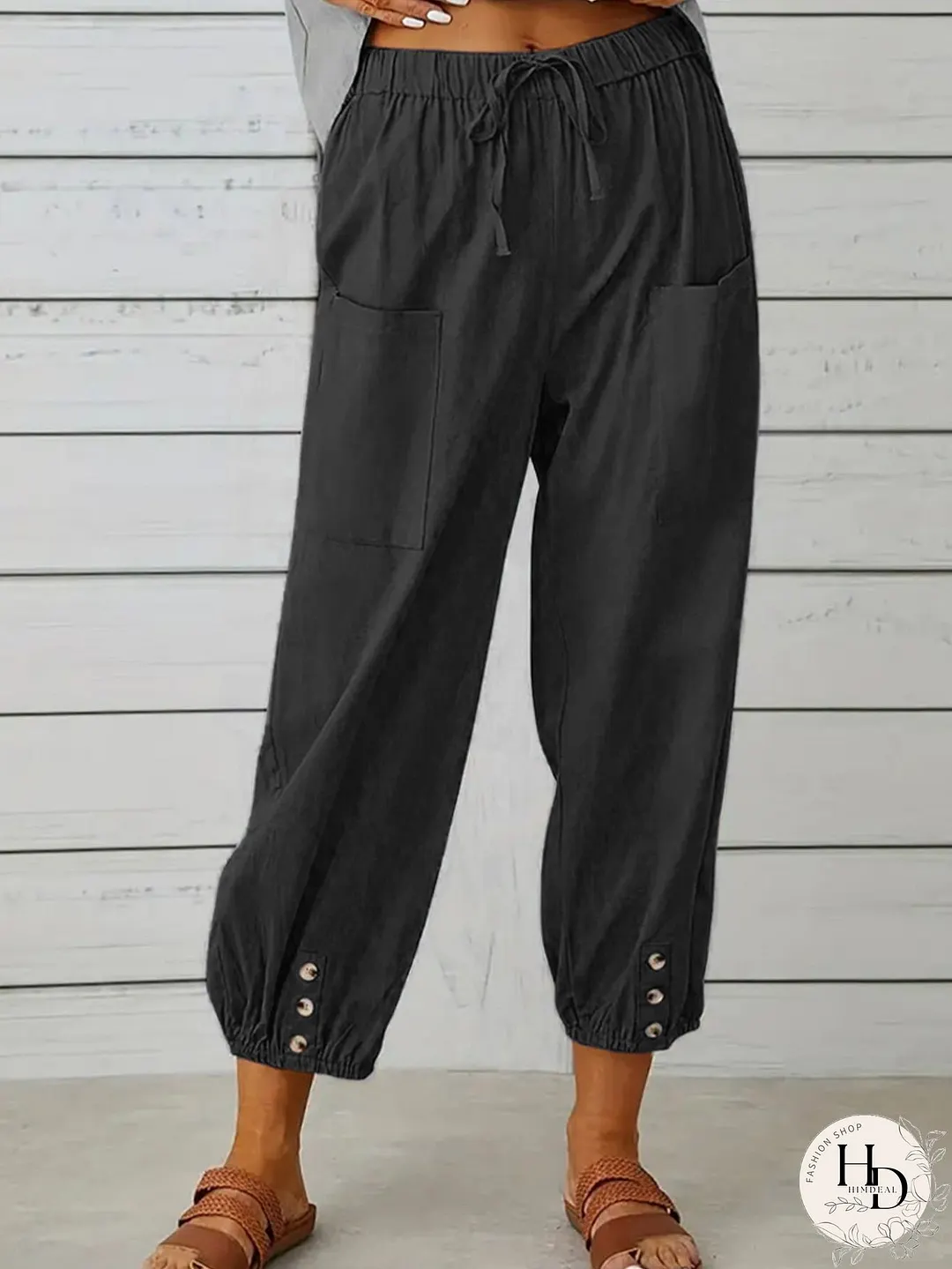 Decorative Button Cropped Pants