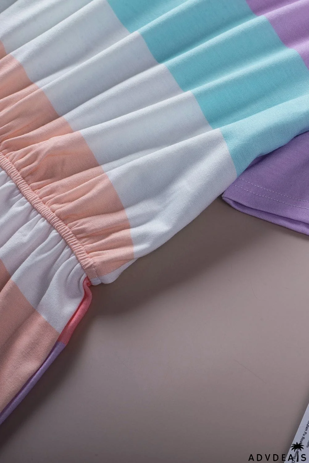 Multicolor Striped Drawstring V Neck T Shirt Dress