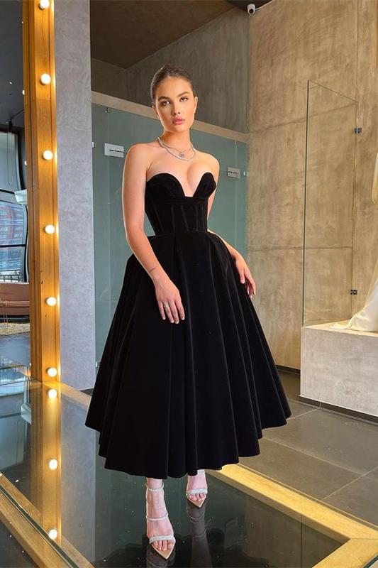 Bellasprom Black Little Black Dress Tea-Length Prom Dress Sweetheart Bellasprom