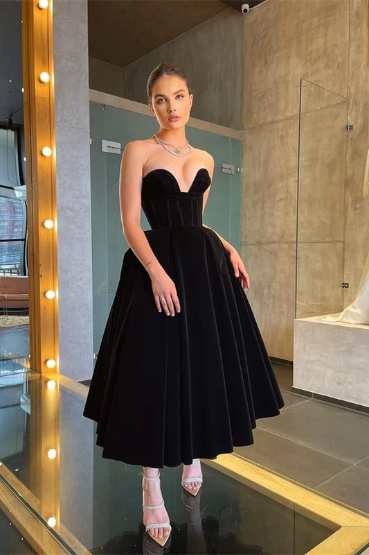 Black Little Black Dress Tea-Length Prom Dress PD0498