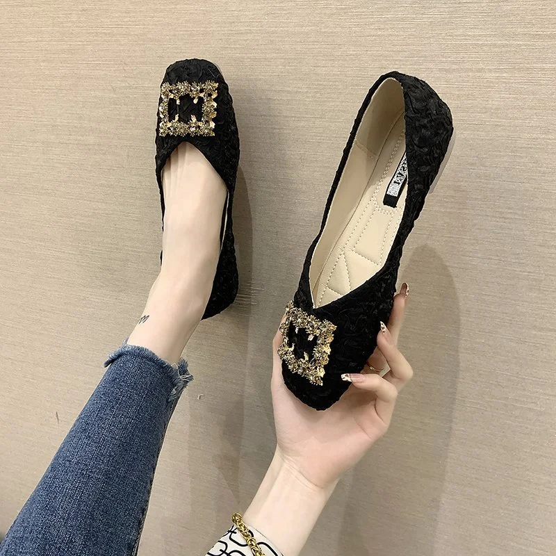 Yyvonne Head Flat Sole Women's Evening Wind Gentle Women's Spring And Autumn Soft Bean Shoes Shallow Mouth Water Drilled Pregnant Women's Shoes