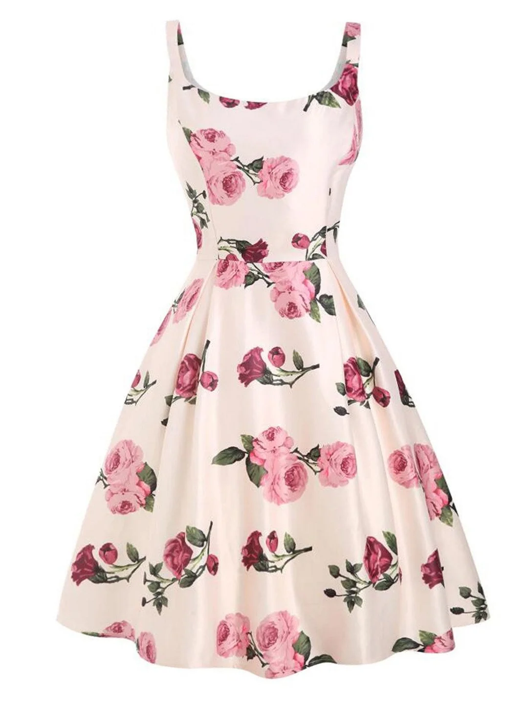 Pink 1950s Rose Floral Swing Dress