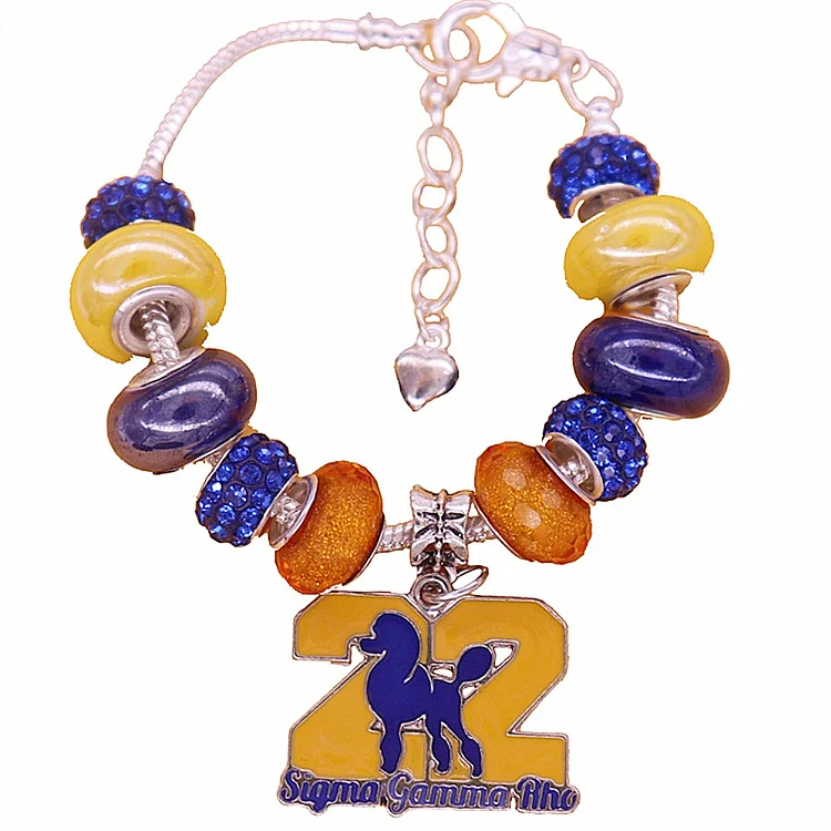 European Styles Yellow Blue Beaded Snake Chain Greek Soror Life Poodle 22 Charm Service Sigma Gamma Rho Bracelets