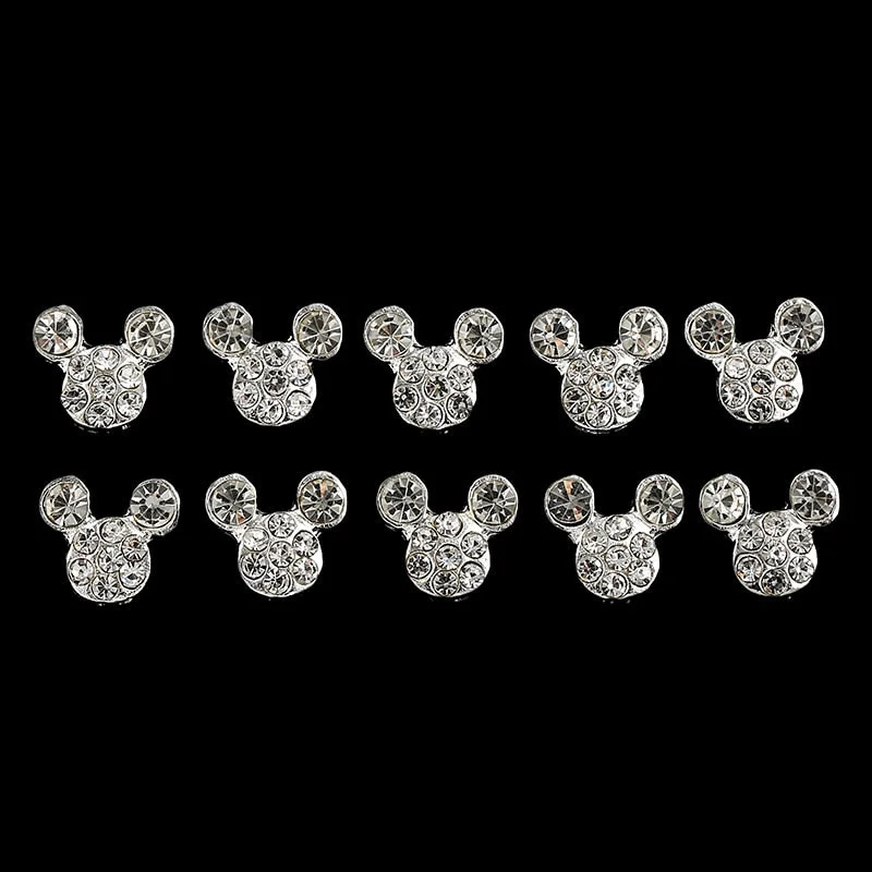 10 Pcs High Quality Glitter Full Drill Mouse Nial Art Decorations Alloy Rhinestones 3d Nail Jewelry Charms For Nails-Nail Inspo