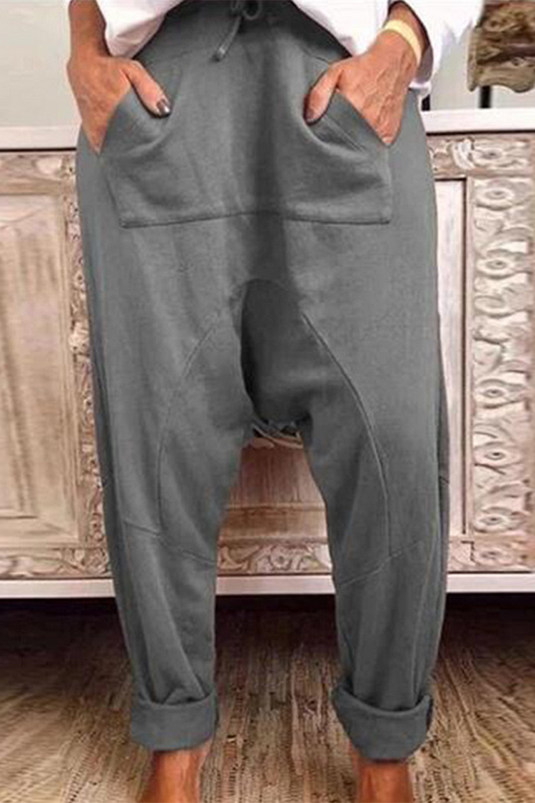 Casual Draw String Pocket Loose Harlan Solid Color Bottoms(4 Colors)