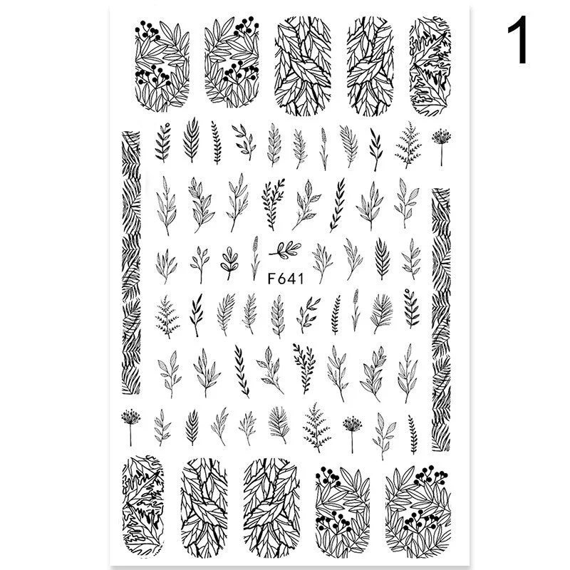 1 Sheet 3D Nail Stickers Black Geometric Flower Letter Patterns Adhesive Transfer Decals Nail Art DIY Design Decoration-Nail Inspo