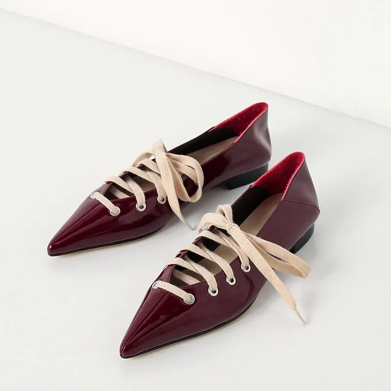 2020 New Spring Summer Pointed Toe Low Heels Shoes Woman Cross Strap Lace Up Gladiator Pumps Black Office Shoes