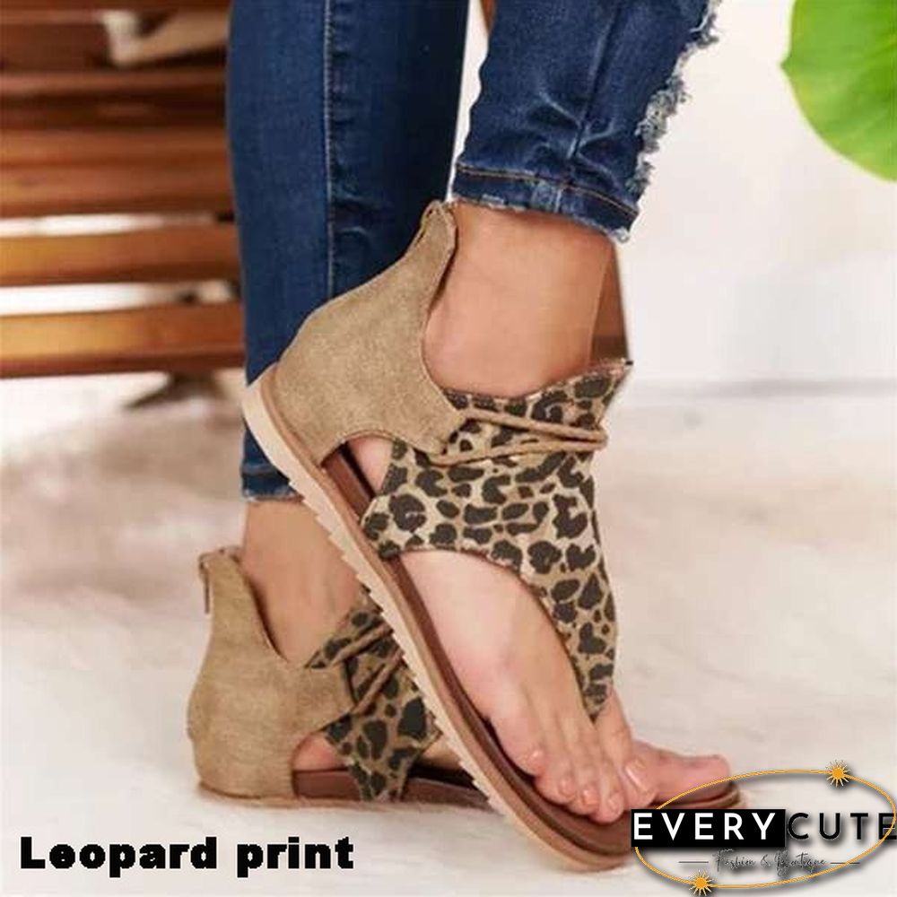 New Women Large Size Slingback Sandals Women Casual Leopard Flip Flops Fashion Animal Print Sandals Sandale Femme Rome Belt Buckle Flat Sandals Sandalias Femininas