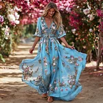 Bohème Pink Rose Sequin Light Pink V-neck Short-sleeved Dress - Image 7