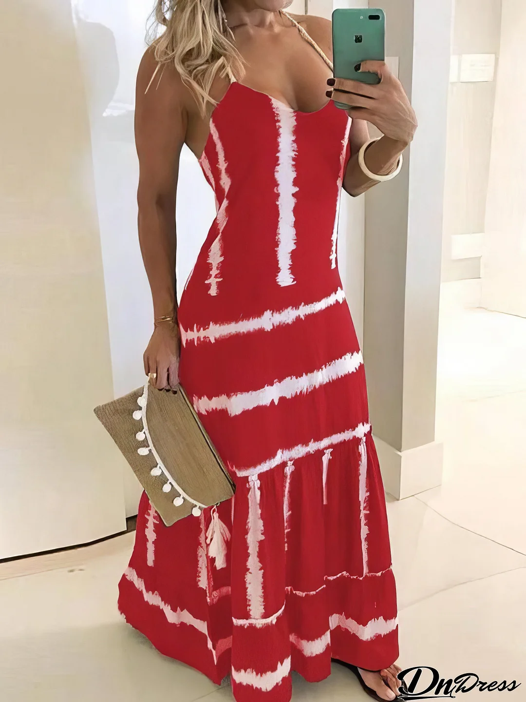 Sling Stripe Print Sleeveless Fitted Dress