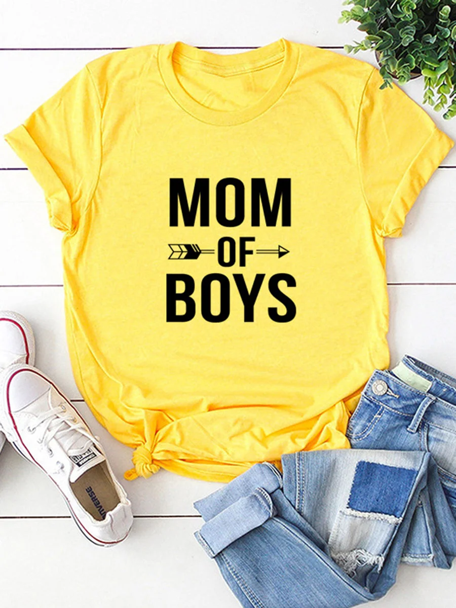 MOM OF BOYS Letters Printed T-shirt