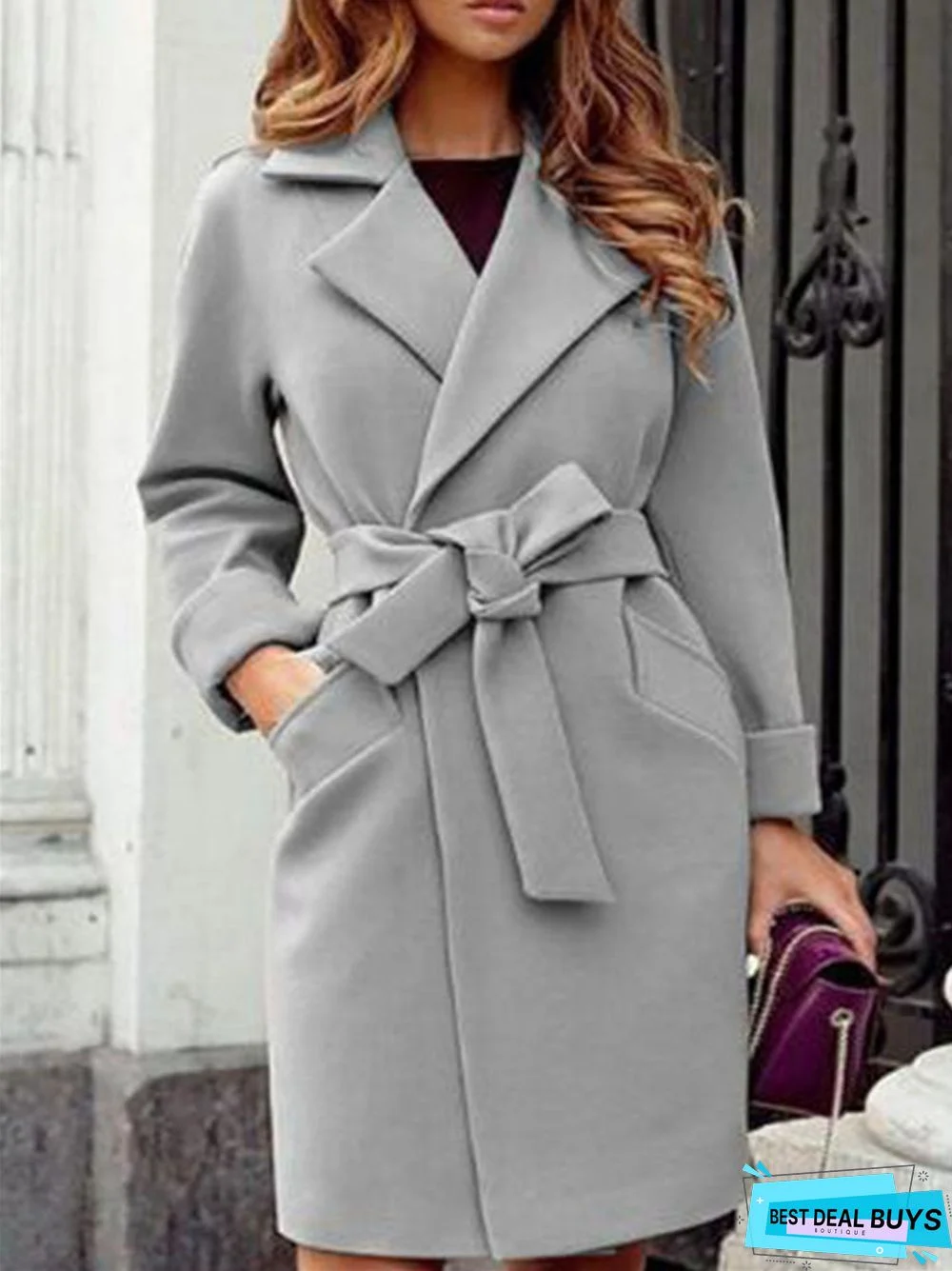Solid Color Fashion Lapel Woolen Coat