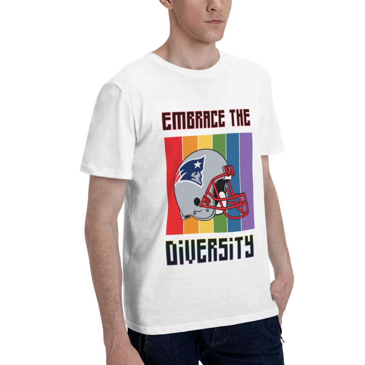 New England Patriots Embrace The Diversity Men's Cotton Crewneck T-Shirt