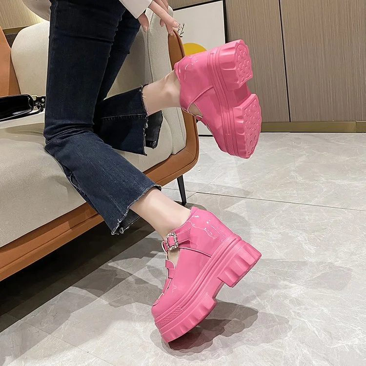Wongn Wongn Spring And Autumn New Platform Woven Inside Increased Patent Leather Shoes Platform Sandal Women's Singles Shoes