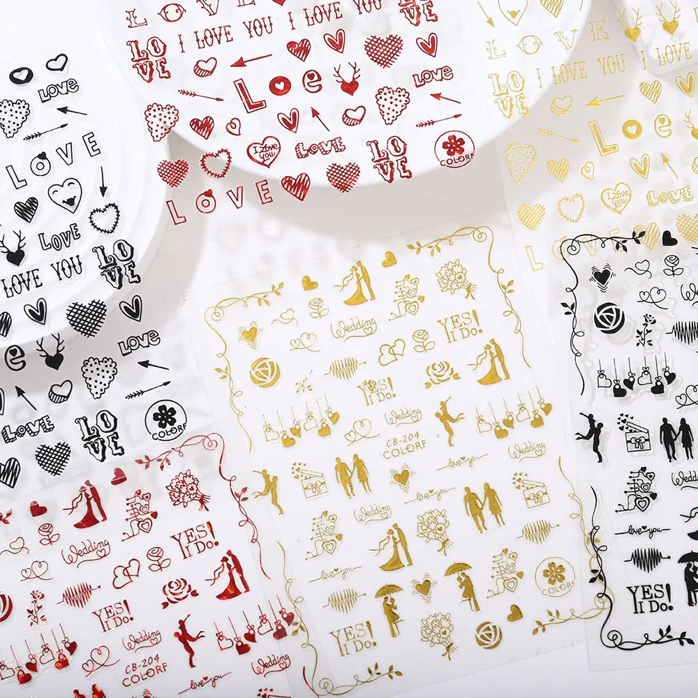 3Pcs Nail Stickers 3D Adhesive DIY Nail Art Transfer Flowers Love Abstract Sexy Woman Face Design Stickers For Nails Manicure-Nail Inspo