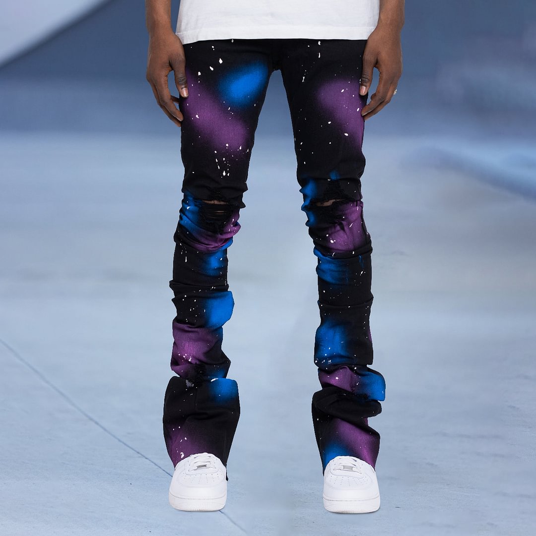 Street style fashion star print trousers