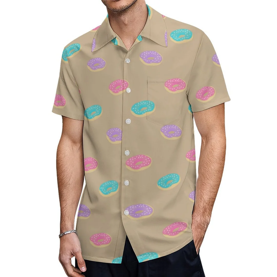Short Sleeve Pink Blue Purple Sprinkle Donuts Hawaiian Shirt Mens Button Down Plus Size Tropical Hawaii Beach Shirts