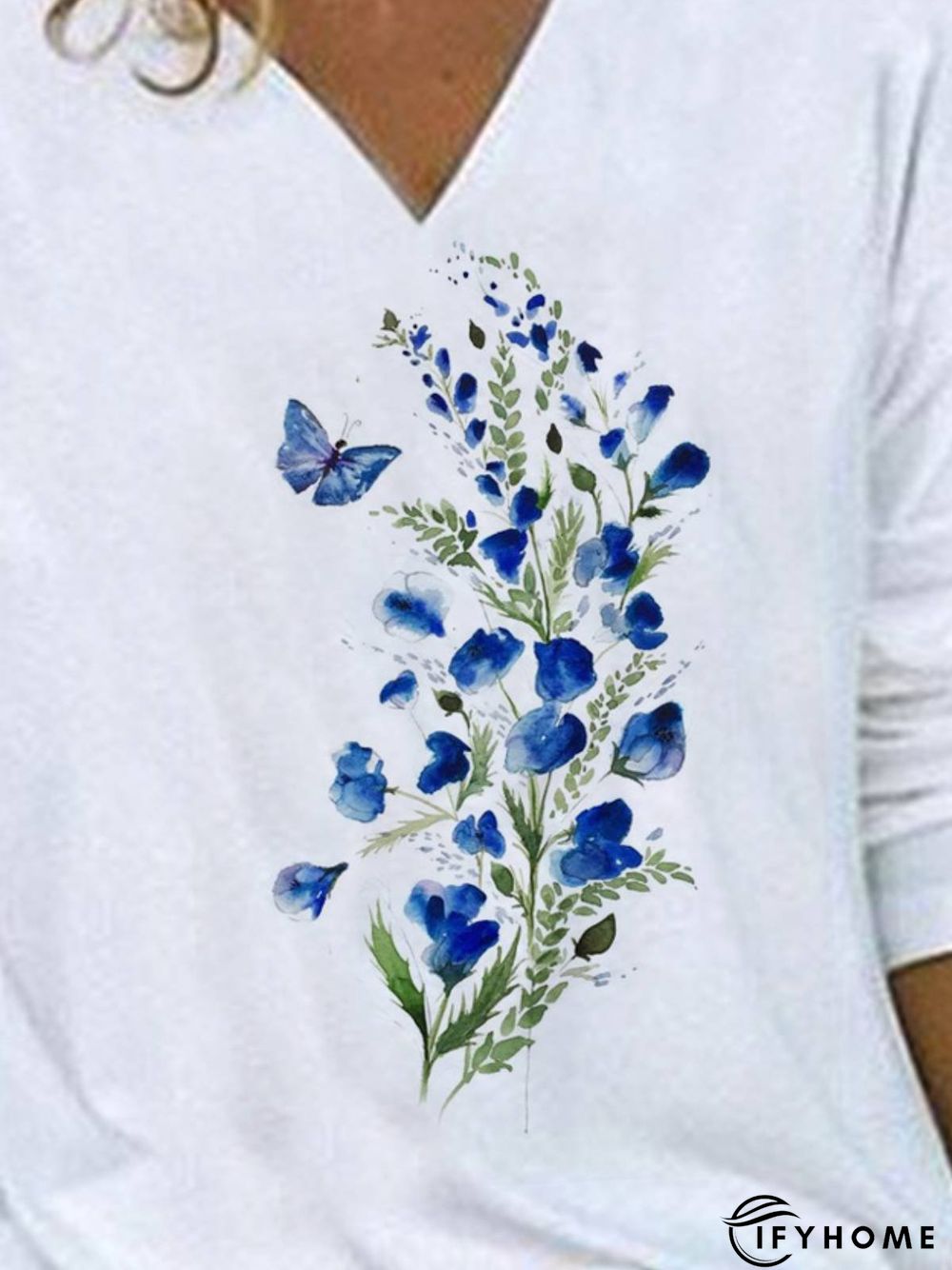 Floral Long sleeve Casual V Neck Tops Women | IFYHOME