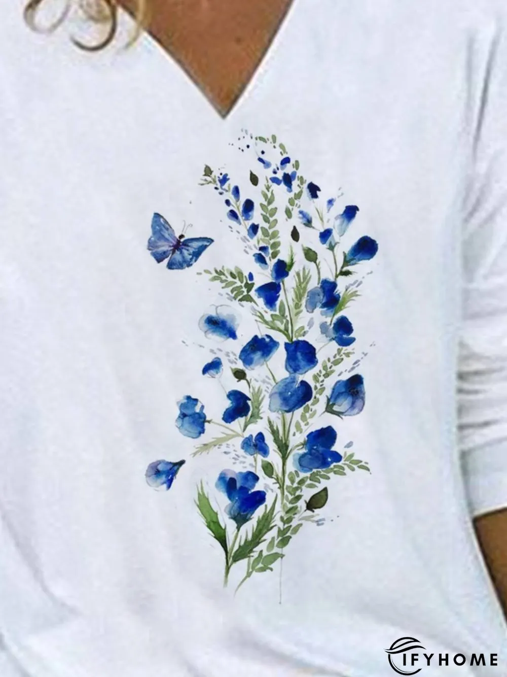 Floral Long sleeve Casual V Neck Tops Women | IFYHOME