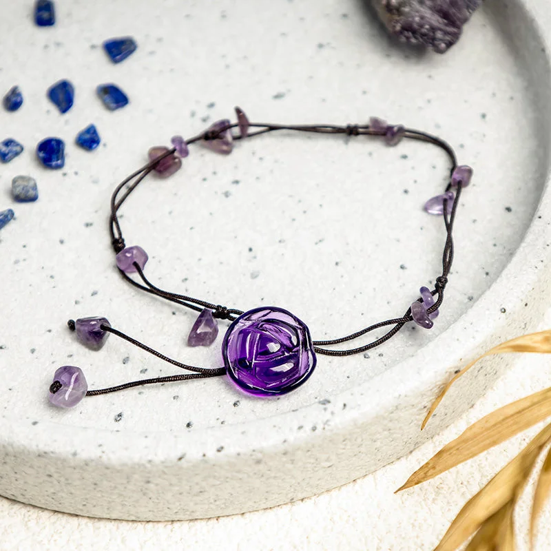 Amethyst Pink Crystal Green Aventurine Rose Inner Peace Healing Anklet