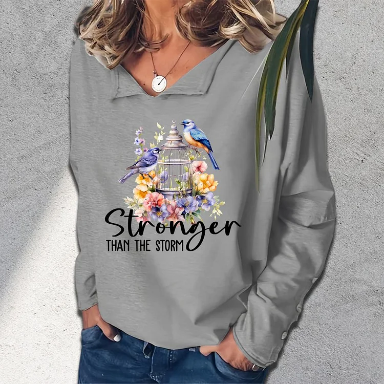stronger than the storm V-neck loose  sweatshirt_G242-0023556