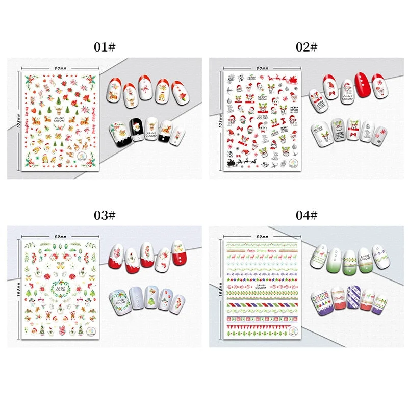 1 Sheet 3D Halloween Nail Sticker Christmas Skull Bone Snake Butterfly Maple Leaf Pattern Decals Manicures 3D Nail Decorations