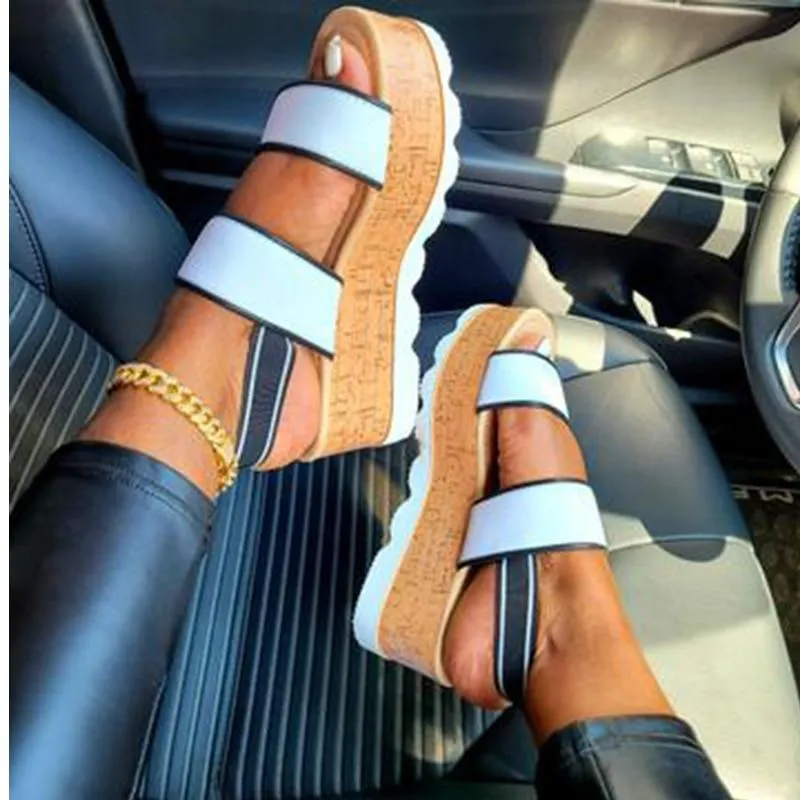 Summer 2021 New Fashion Women's Slope Heel Sandals Beach Shoes Thick Sole Comfortable High Heels Non-slip Ladies Outdoor Shoes