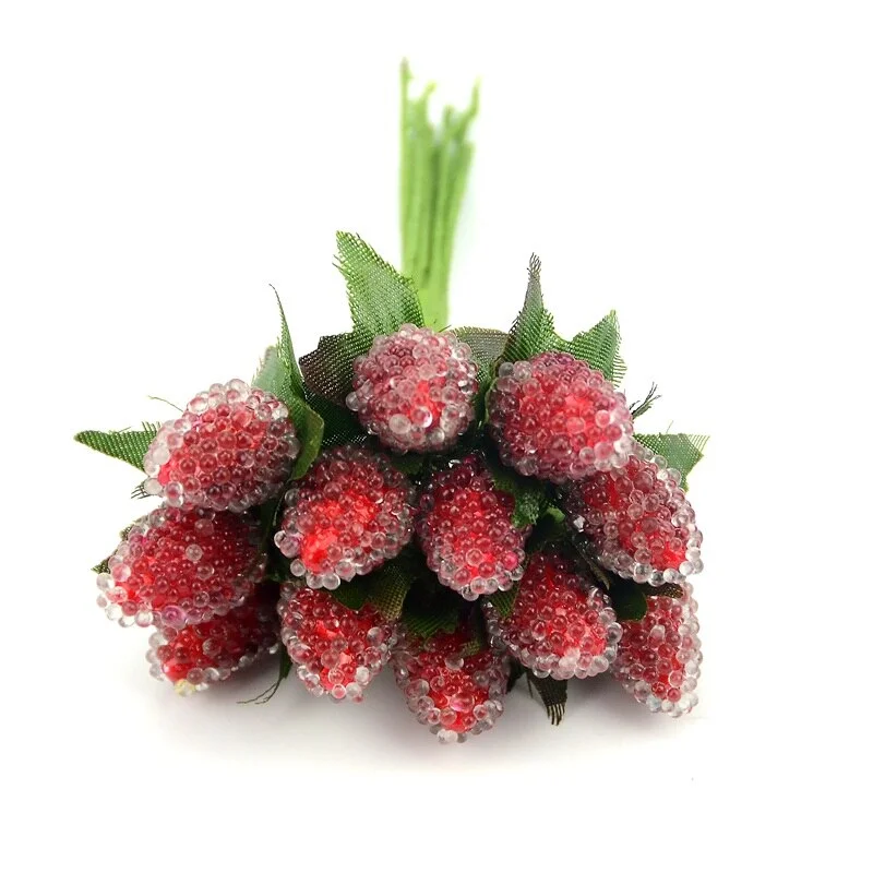 12pcs Artificial Fruit Stamen Glass Berries For Wedding Christmas Decoration Simulation Fake Strawberry DIY Scrapbooking Crafts