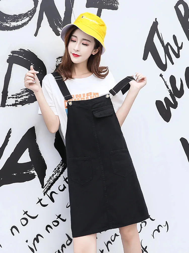 Oocharger Harajuku Denim Dress Women Summer Sleeveless Suspenders Jeans Dress Casual Black White Large Size Girls Vestidos S-5XL