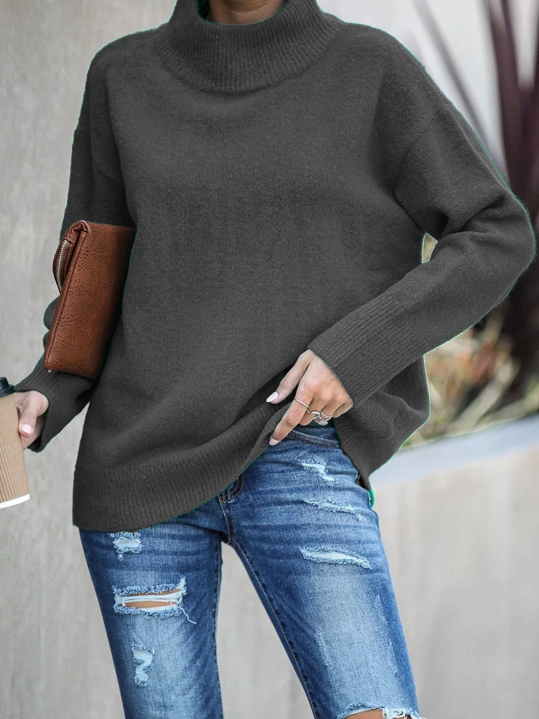 Casual Plain Shift Wool Blend Shift Sweater | EGEMISS