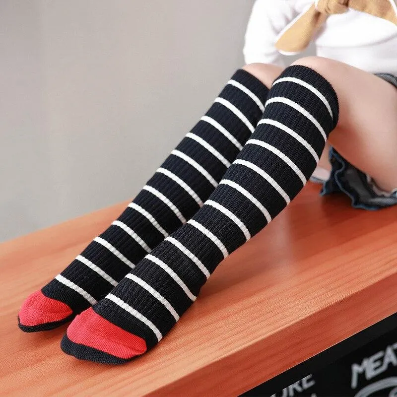 YWHUANSEN 1 Pair Spring Autumn Cute Knee Socks Girls Fashion Striped Children Long Socks Soft Cotton Kinderen Sokken High Socks