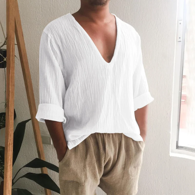 Cotton V-neck Shirt-inspireuse