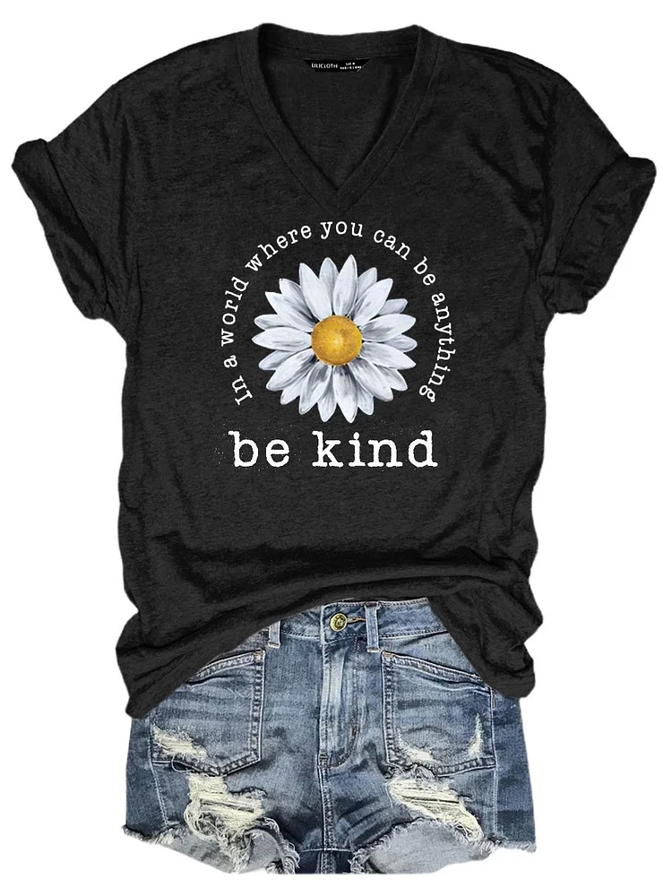 Bestdealfriday Short Sleeve V Neck Sun Flower Be Kind Shirt