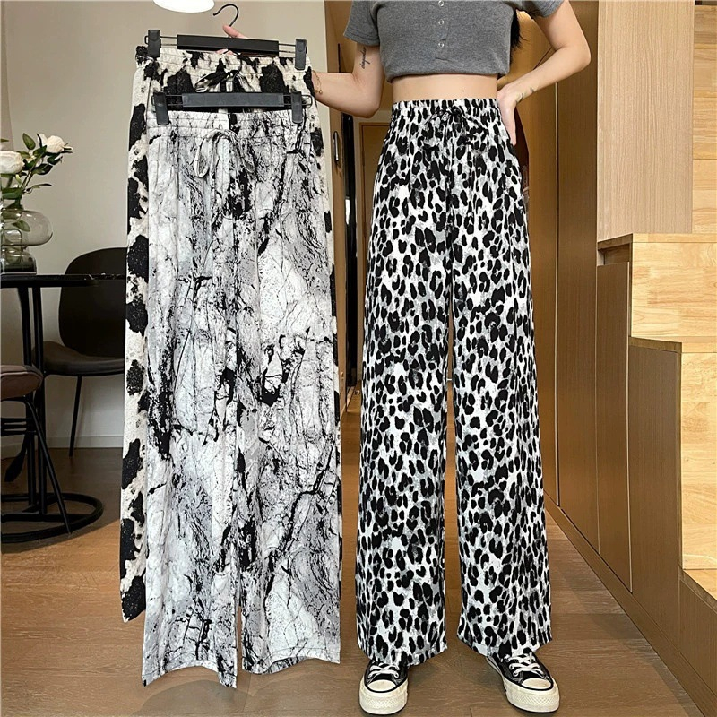 Nulclover costume ideas women Summer Women's Ice Silk Loose Wide Leg Pants Fashion Personality High Waist Casual Pants Ink Tie Dyed Floor Dragging Pants