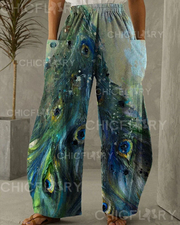 Women's Peacock Print Loose Pants