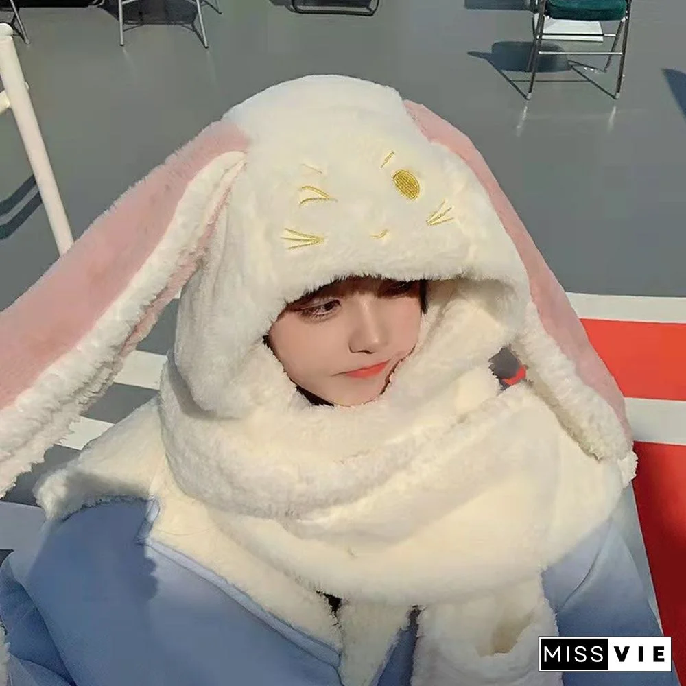 Long Rabbit Ears Hat Scarf Gloves Warmer